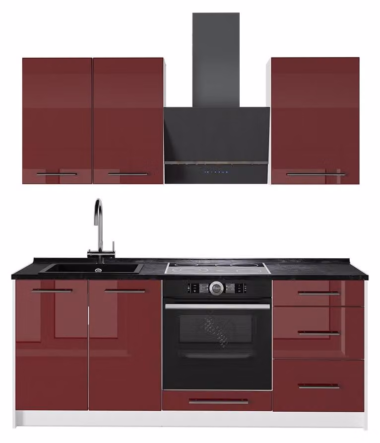 Cucina monoblocco Vicco Fame-Line Bordeaux lucido/Bianco 190 cm, PL Antracite, Model 64919