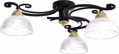 Plafoniera Aurora Luminex moderna in metallo e vetro con 3 luci E27, nero e ottone