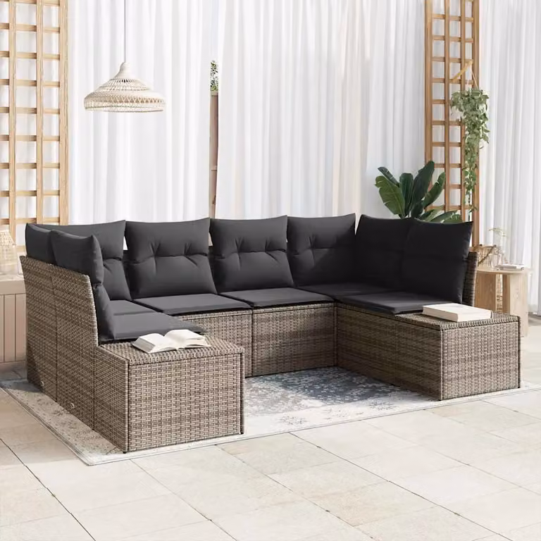 Set Divano da Giardino a L vidaXL 6 pz Grigio con Cuscini Rimovibili e Struttura in Metallo