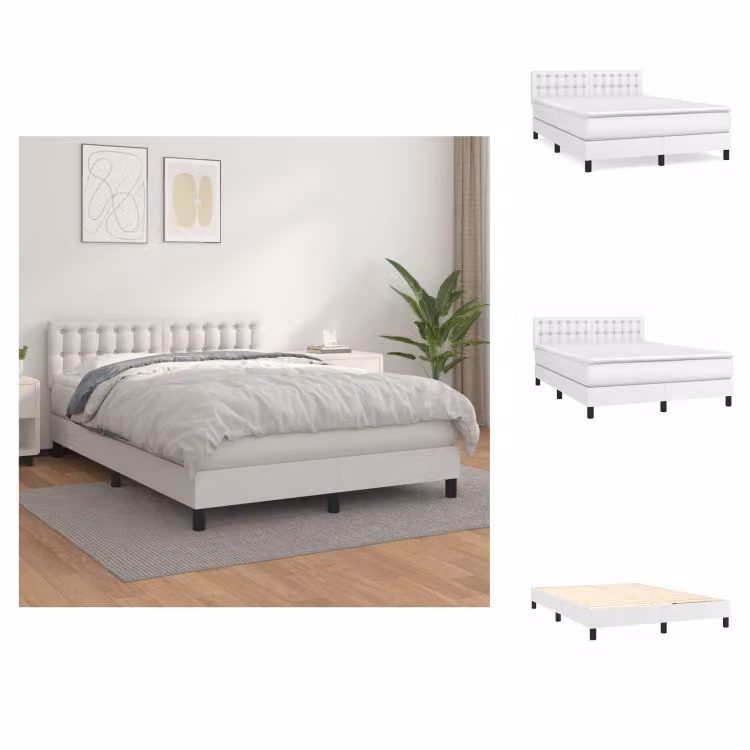 vidaXL Letto a molle con materasso bianco 140x200 cm in Pelle finta - Letti & strutture letto