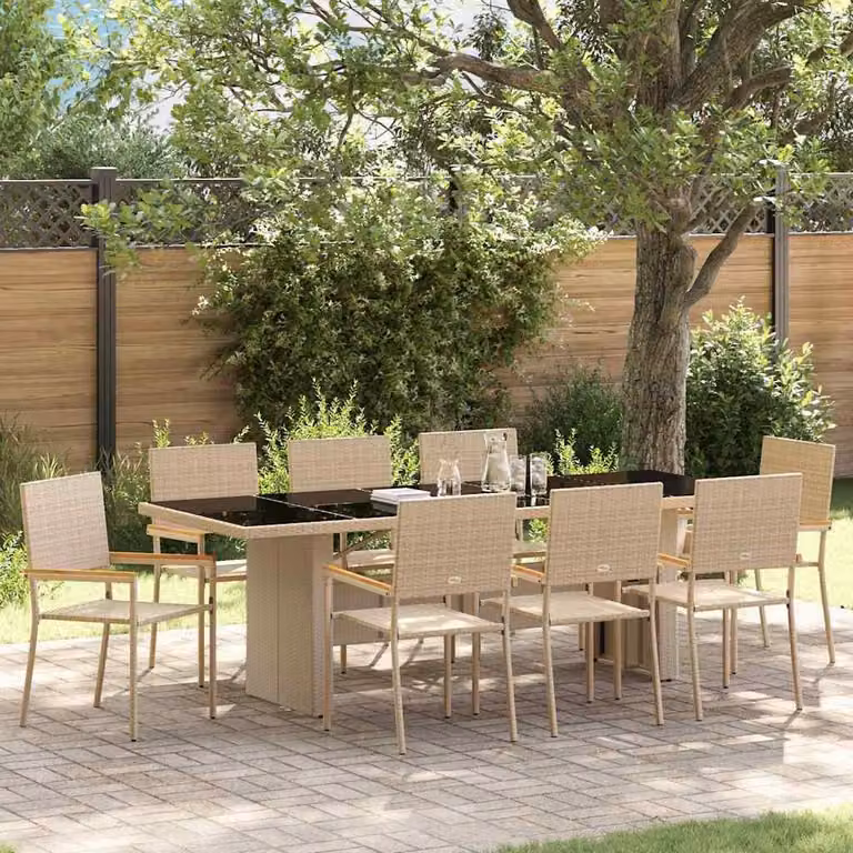 Maison Exclusive - Set da pranzo per esterno, 9 pezzi, rattan sintetico beige