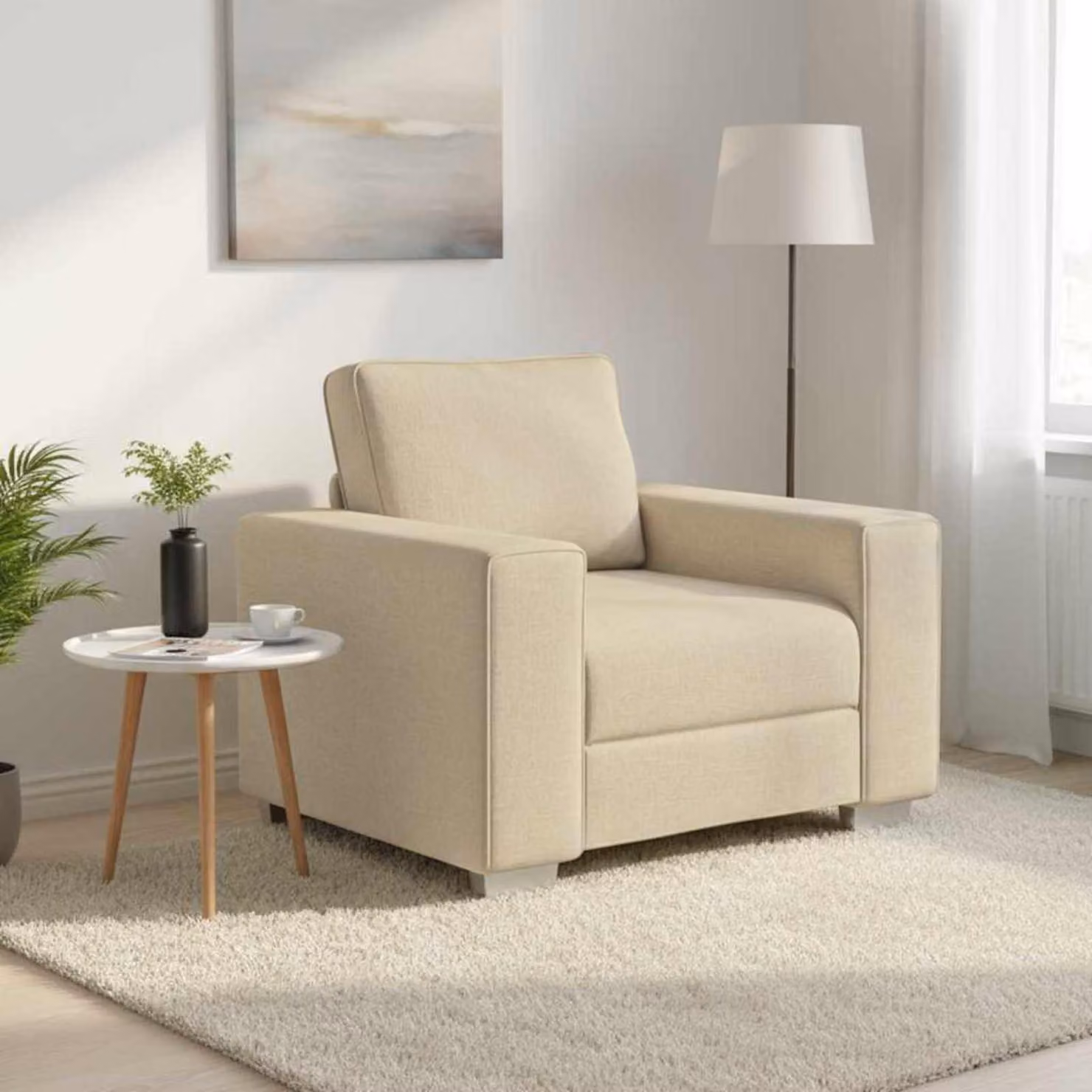 Poltrona Sofa moderna vidaXL in tessuto beige con braccioli per soggiorno