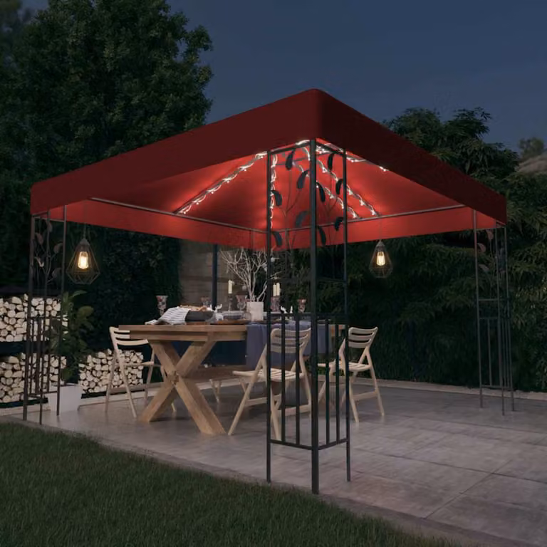 Gazebo vidaXL con stringa di luci LED in acciaio e poliestere, colore rosso, L 300 cm x P 300 cm x H 250 cm