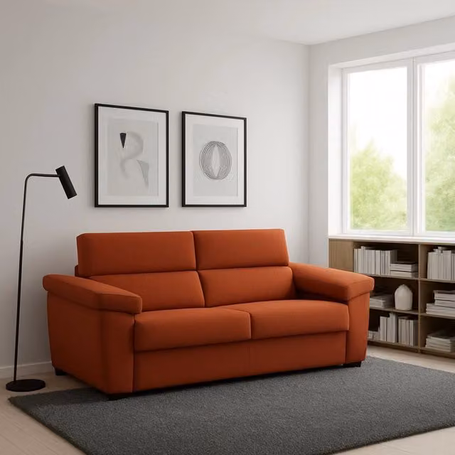 Divano Fisso 2 Posti Pisogne Arancione con Rivestimento Sfoderabile Made in Italy L: 185 cm, P: 95 cm, H: 100 cm