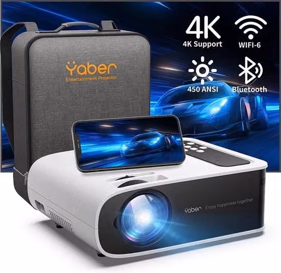 Mini Proiettore YABER Full HD con Wi-Fi e Bluetooth, Colore Bianco