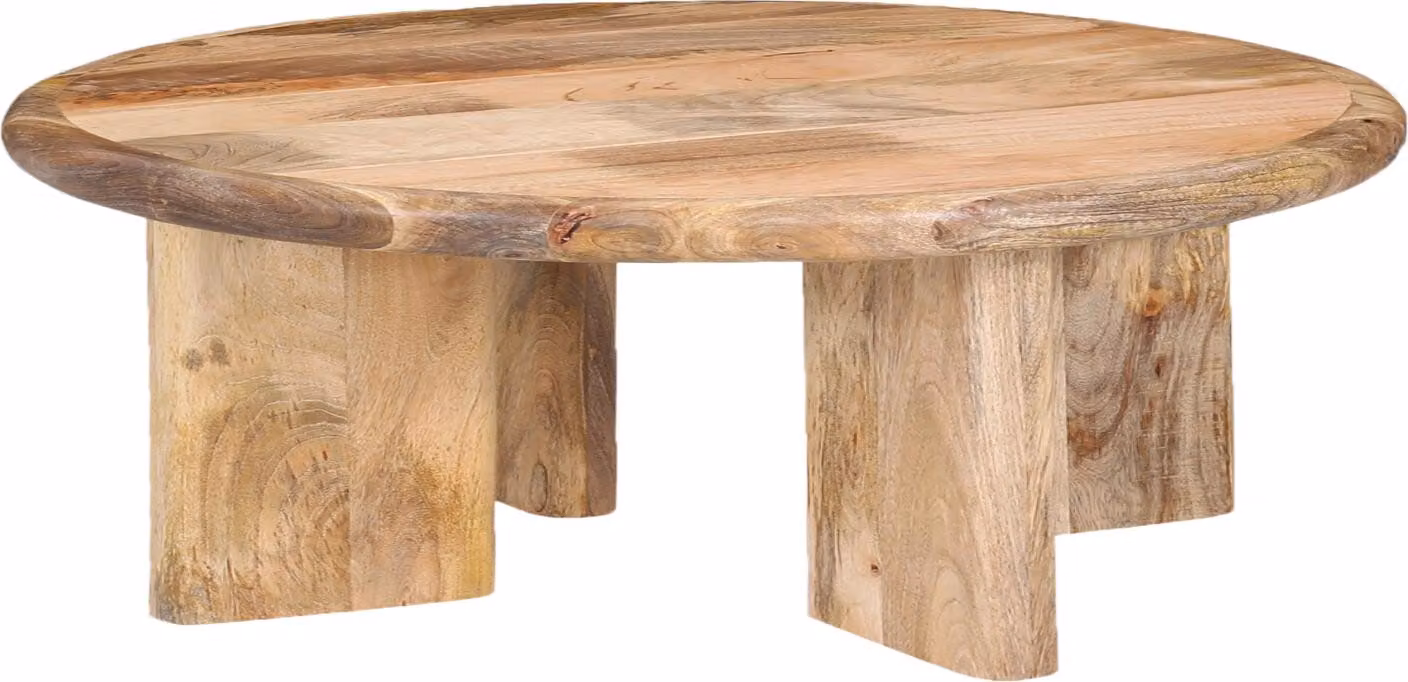 Tavolino rotondo Marrakesh da 80 cm in legno massiccio di mango | Grande tavolo da soggiorno in stile moderno Boho e Scandi | Tavolo da divano in legno fatto a mano Absa | Tavolo di design per soggiorno e salotto