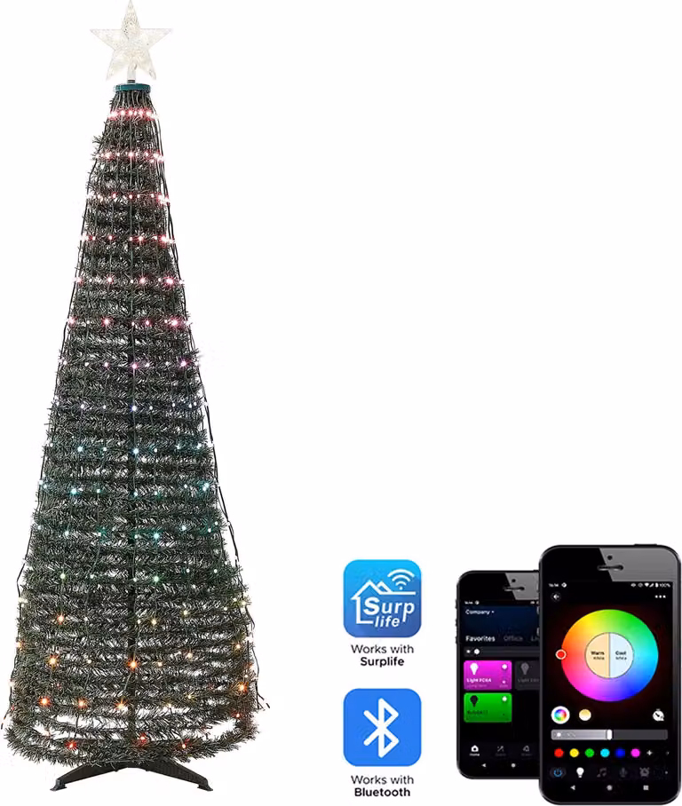 BELIANI LED albero di Natale verde con cambio di colore controllato da app 160 cm con timer Decorazione natalizia soggiorno