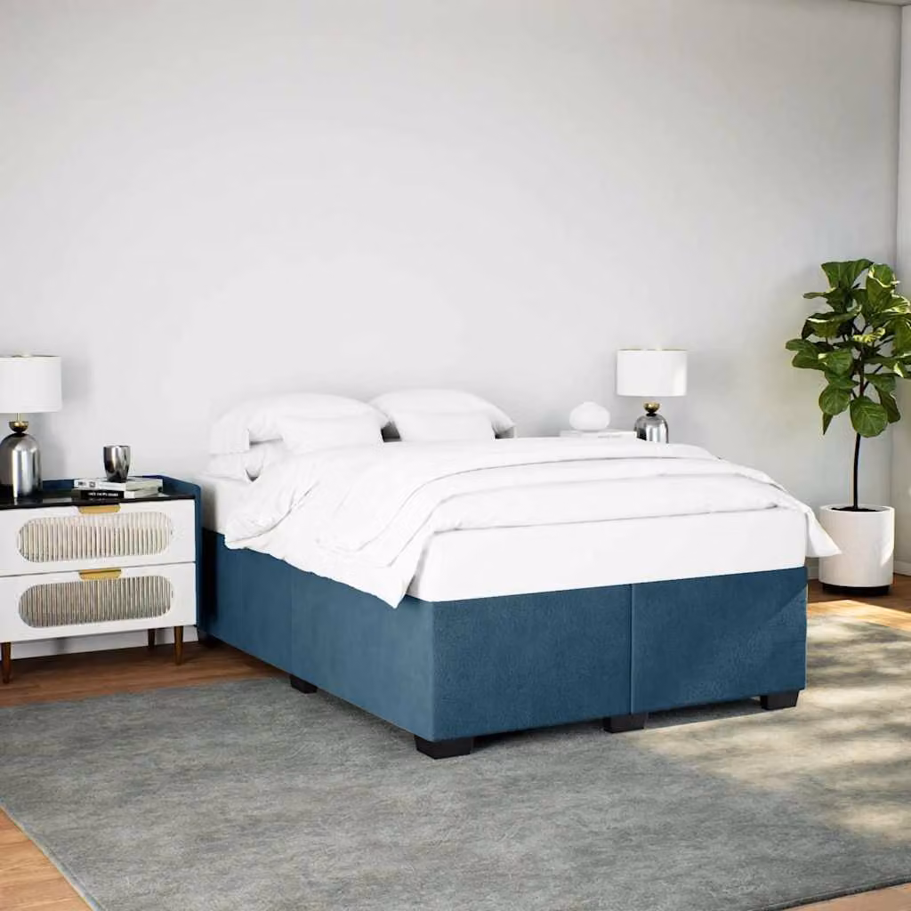 vidaXL Giroletto in Velluto Blu con Struttura in Legno di Pino L: 140 cm, P: 200 cm – 1