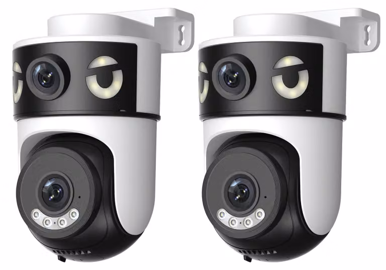 Telecamera di sicurezza WiFi 2K, telecamera IP WiFi PTZ con doppia lente, confezione da 2