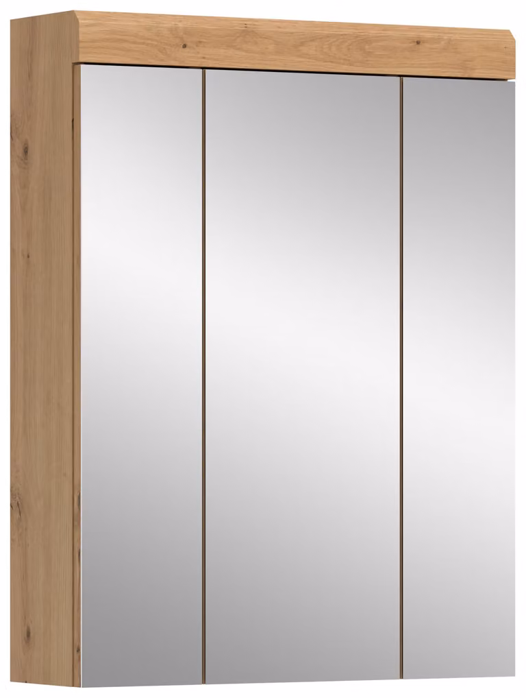 Specchio a muro Scout, dimensioni 60x79x18 cm, finitura "Artisan Eiche/Schwarz", 3 ante, 9 scomparti