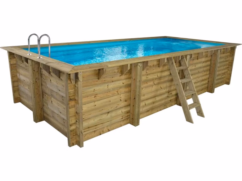 Piscina rettangolare in legno Tobago Habitat et Jardin, colore marrone, L: 6,20 m, P: 3,00 m, H: 1,31 m – 2