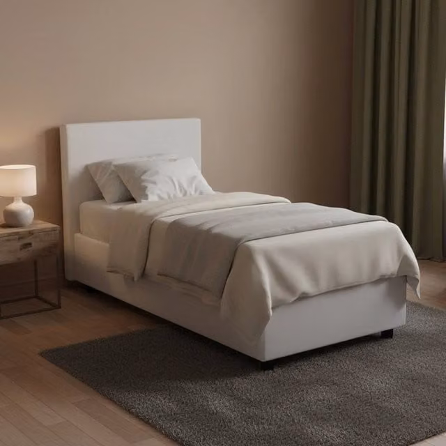 Letto singolo contenitore Adrama Talamo Italia con rivestimento in ecopelle e materasso incluso, Bianco, 80x190 cm