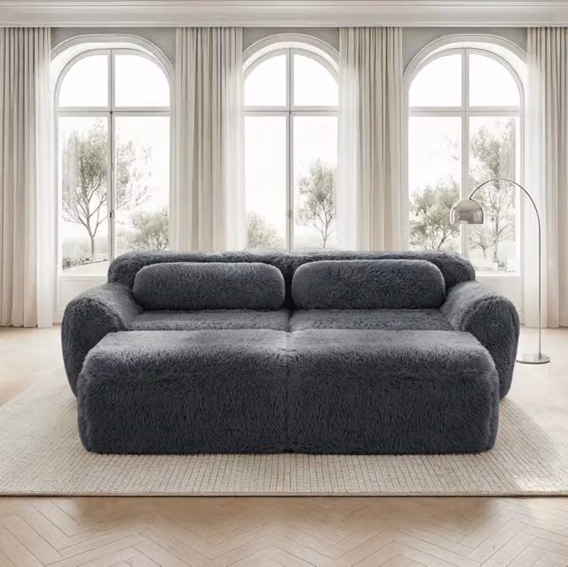 Divano modulare senza struttura in tessuto plush grigio HOMVRA