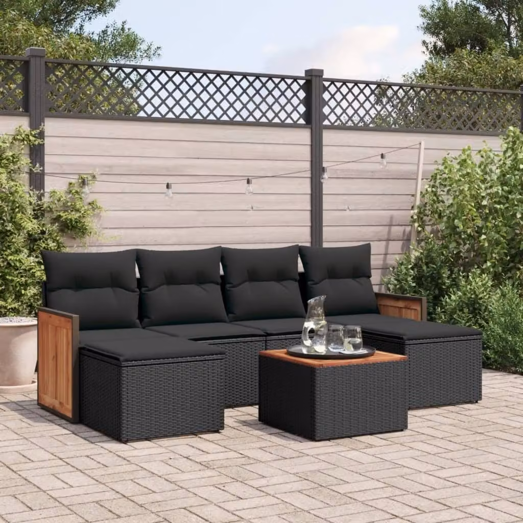 Maison Exclusive - Set da giardino 7 pezzi con cuscini in polyrattan nero