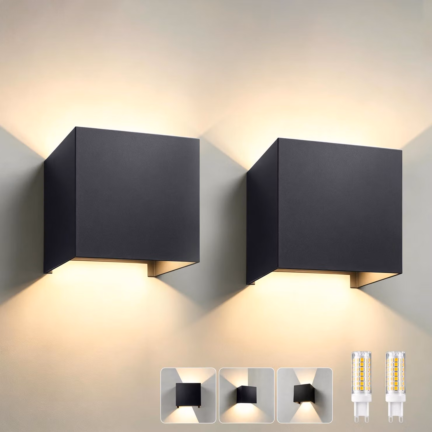 Lampada da parete esterna, grado di protezione IP65, colore grigio antracite, confezione da 2