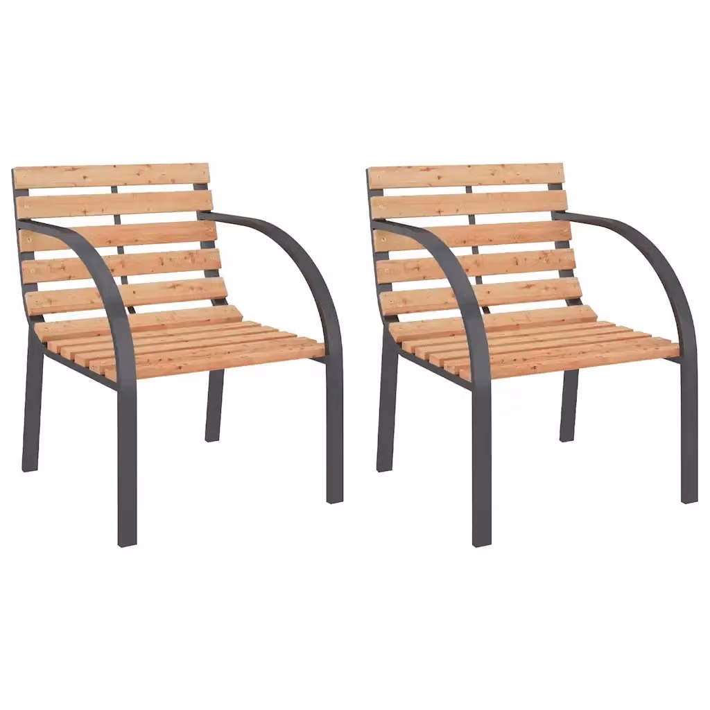 Set di 2 sedie da giardino moderne vidaXL in legno e metallo marrone con braccioli – 2
