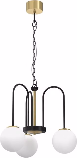 Lampadario a sospensione Cambridge Luminex in metallo e vetro nero e oro con 3 sfere, attacco E14, altezza regolabile, L/P/H: 120 x 45 x 51 cm