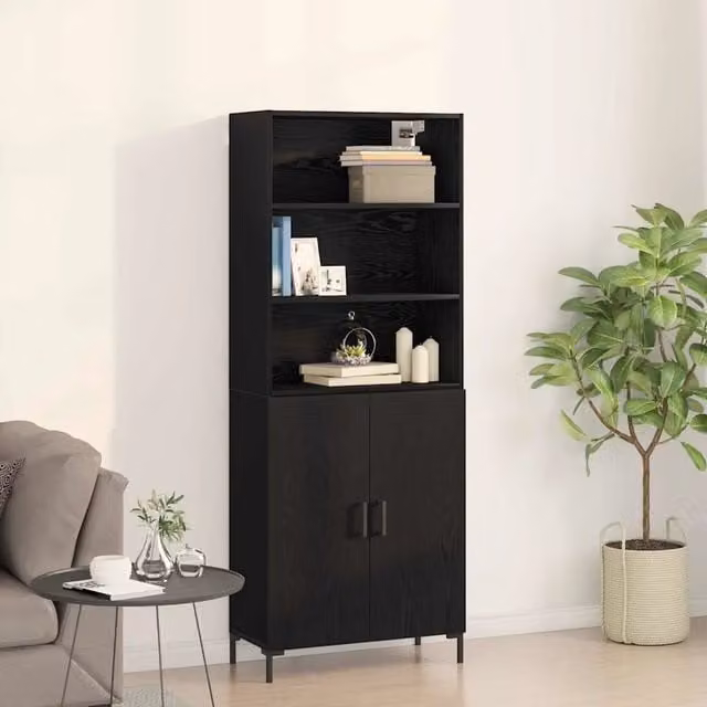 Credenza moderna vidaXL in MDF nero opaco L: 69,5 cm, P: 34 cm, H: 180 cm – 1