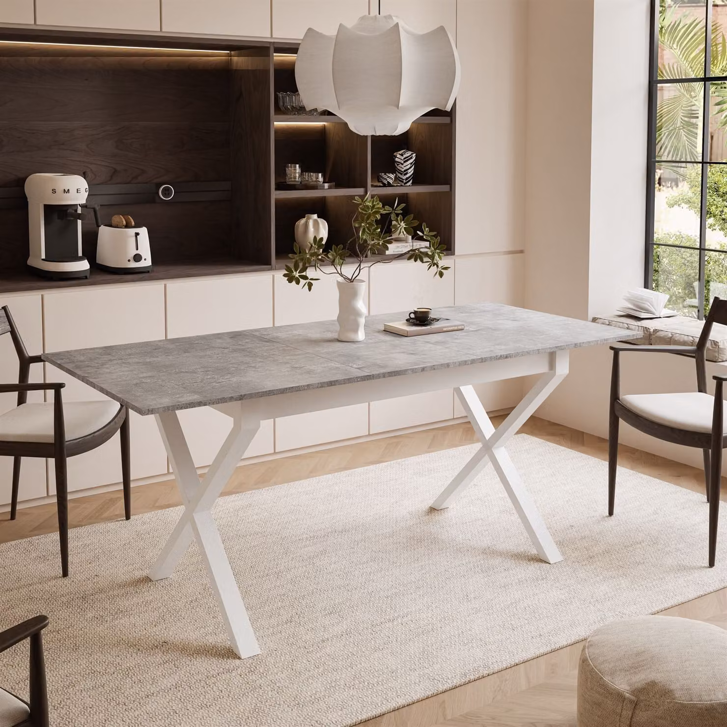 ARTON II tavolo allungabile 140 cm Bellato Grigio, metallo bianco Gambe a X