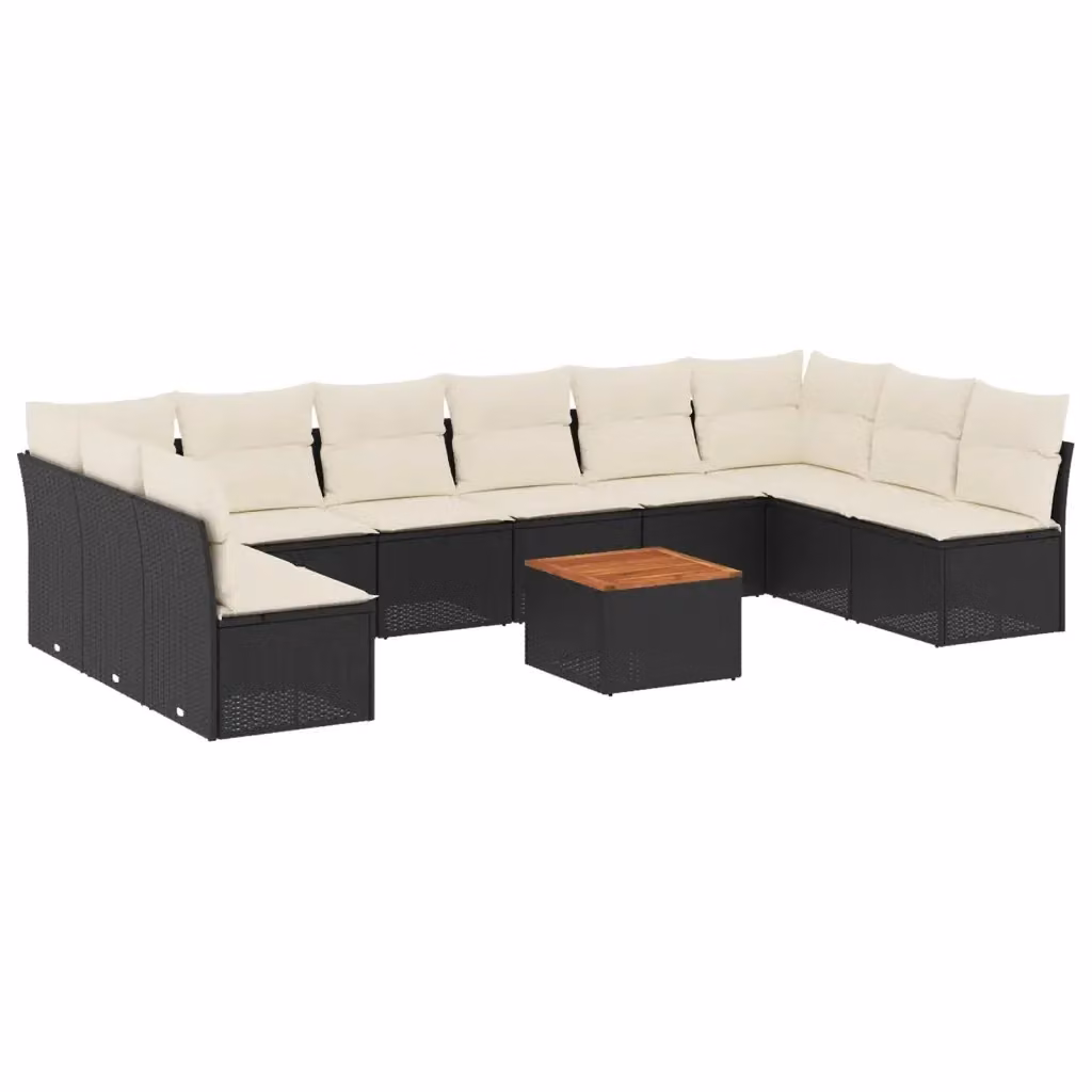 vidaXL Set Divani da Giardino 11 pz a Forma a L con Cuscini e Tavolino in Polyrattan e Legno di Acacia Nero – 2