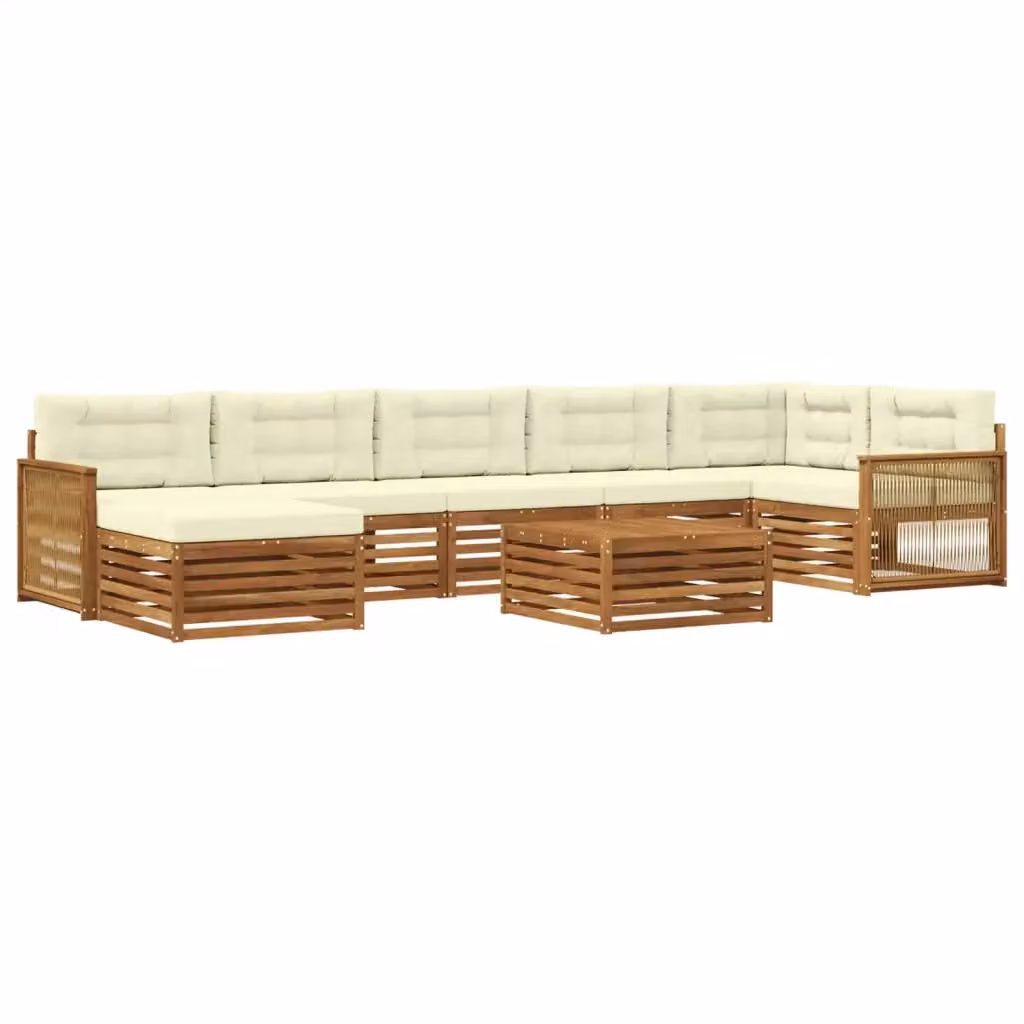 Set di divani da esterno vidaXL in legno di acacia con pouf e tavolino, colore beige e marrone – 2