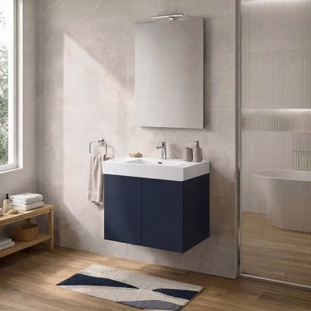 Mobile bagno sospeso Tierra INBAGNO blu con lavabo in resina L: 60 cm, P: 45 cm, H: 50 cm