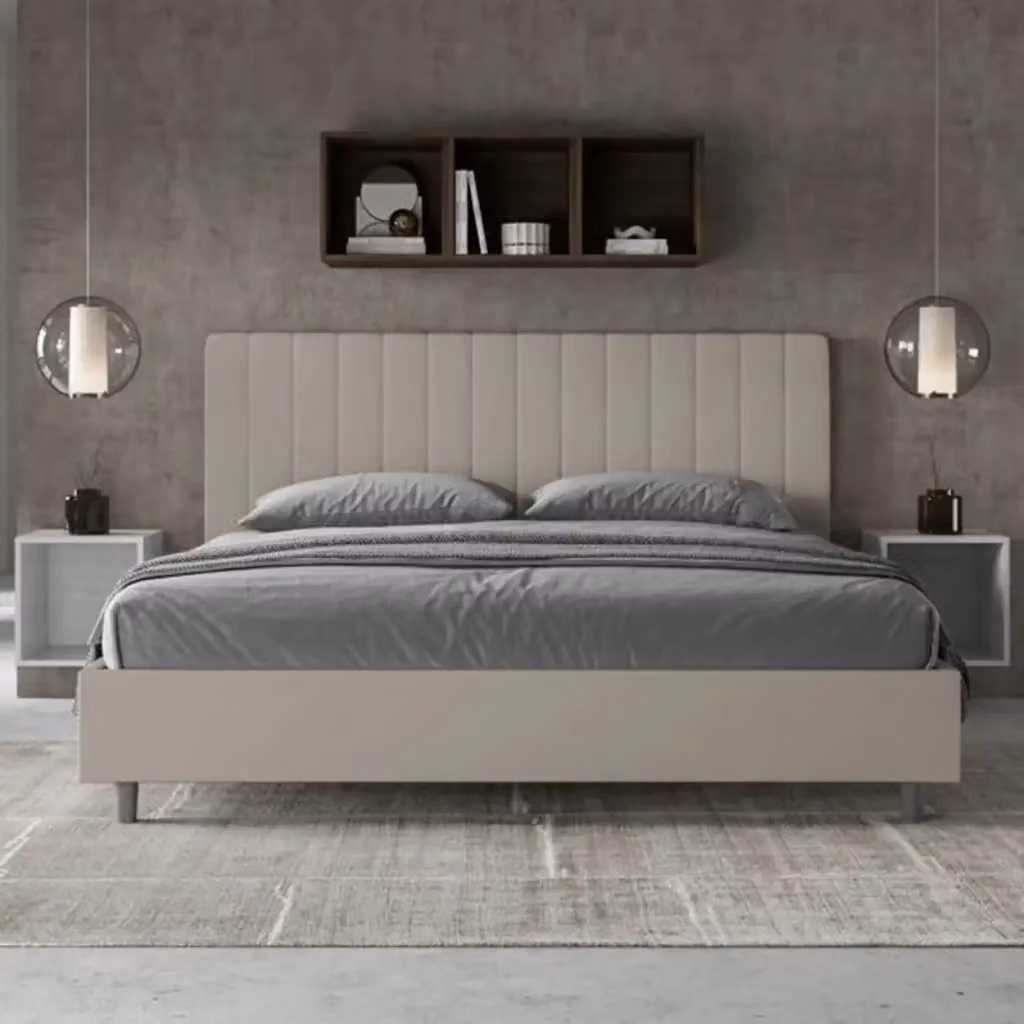 Letto matrimoniale king size Agueda Ityhome con contenitore imbottito in similpelle beige L/P: 180 x 200 cm – 2