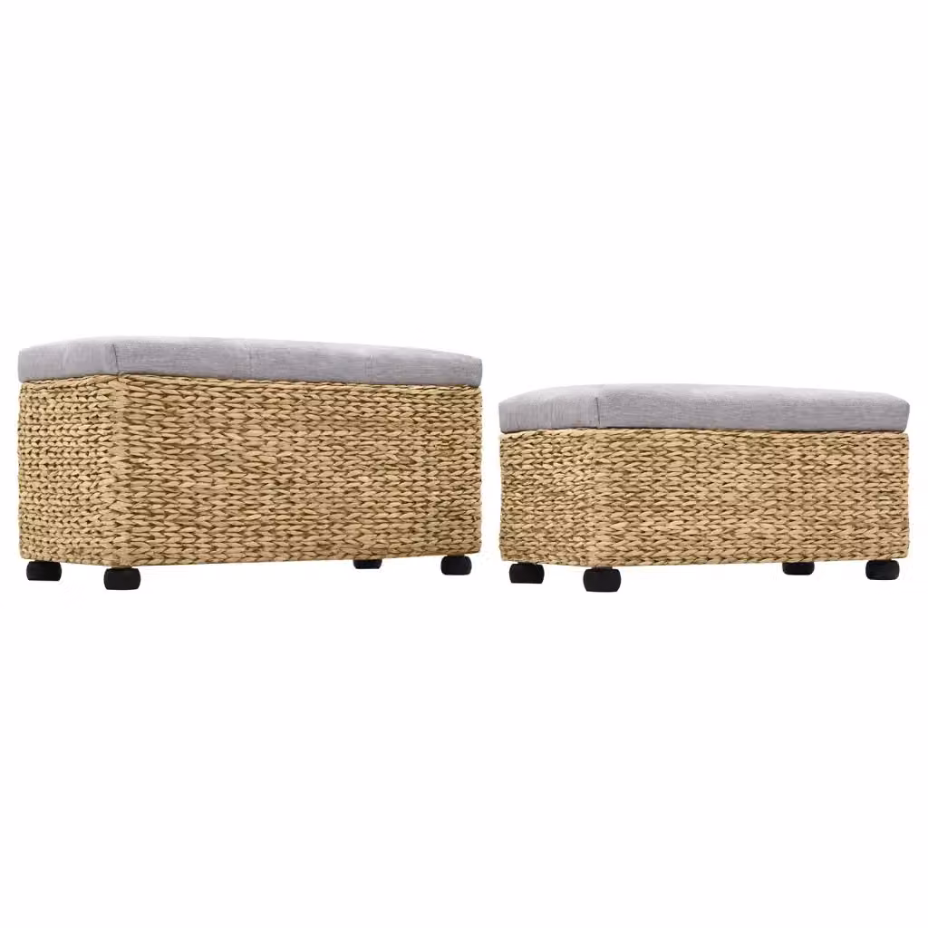 Set di 2 panche vidaXL in legno di pino e rattan grigio stile rustico – 2