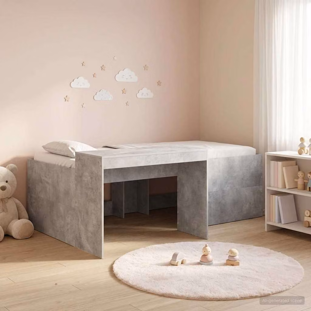 Letto alto singolo per bambini vidaXL con scrivania in legno MDF Grigio