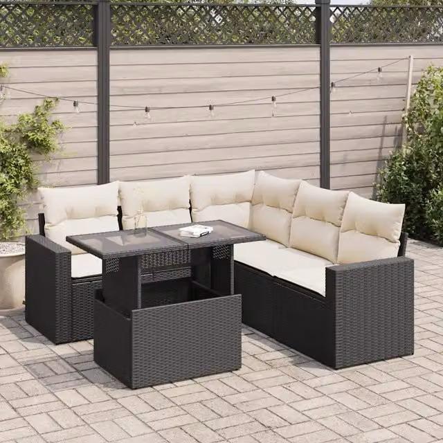 Set Divano da Giardino 6 pz con Cuscini Nero in Polyrattan 3326317