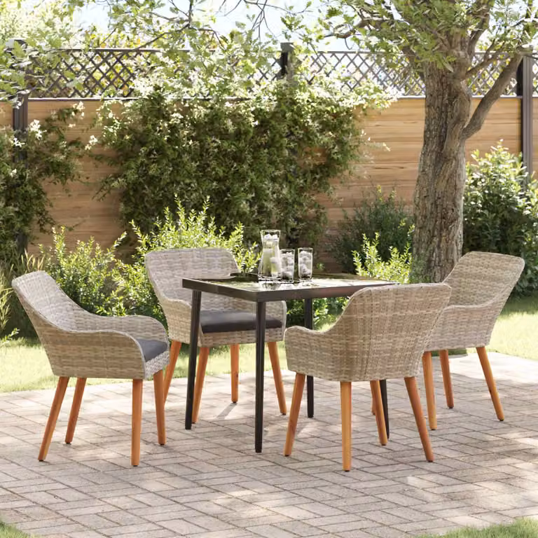 Set da pranzo per giardino e terrazza vidaXL in polyrattan grigio chiaro, 5 pezzi