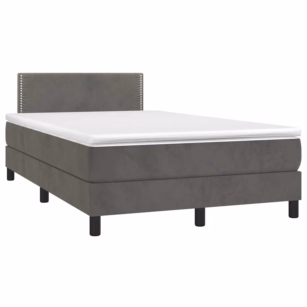Letto a Molle con Materasso e LED vidaXL in Velluto Grigio, L/P/H: 120 x 200 x 88 cm – 1