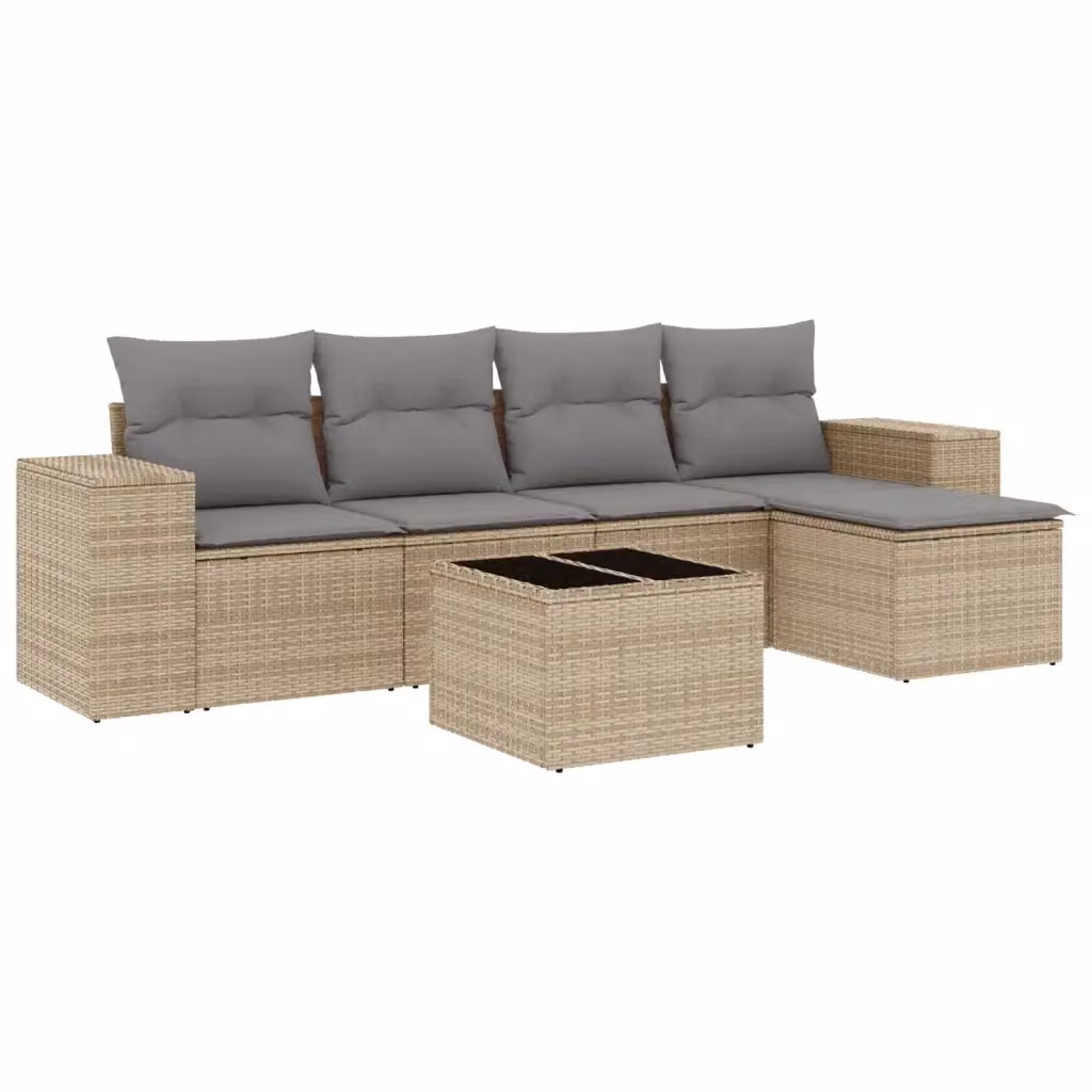 Set Divano da Giardino VIDAXL a L in Polyrattan con Cuscini Beige, 6 Posti – 2