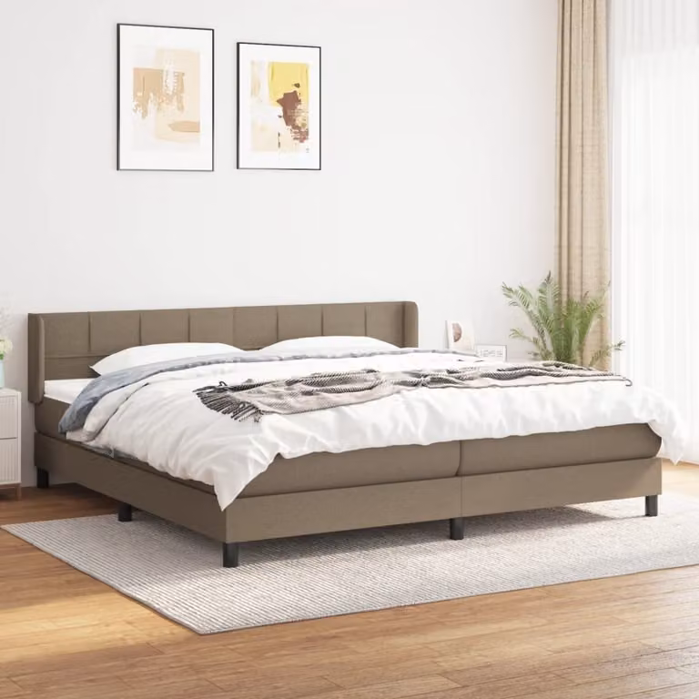 The Living Store Letto a molle con materasso Taupe 200x200 cm in tessuto