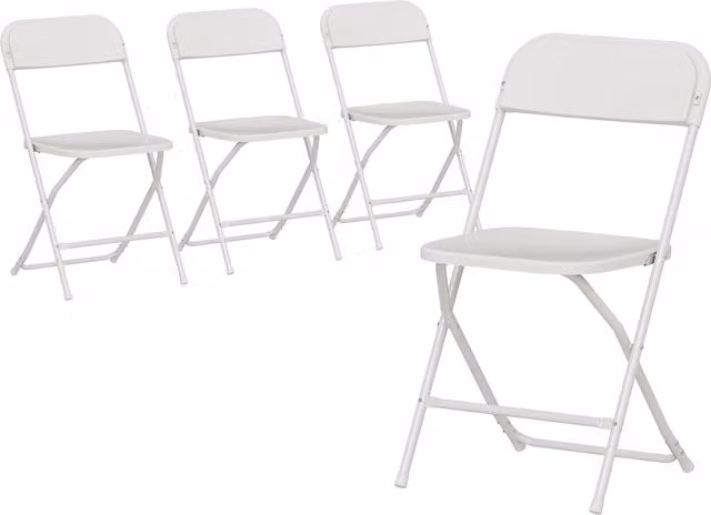 Set di 4 sedie pieghevoli impilabili HOMCOM in plastica e metallo con fori di drenaggio, Bianco, L 45 x P 49 x H 79.5 cm