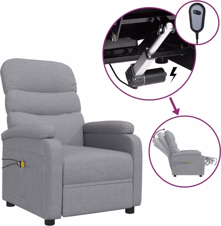 vidaXL Sedia da massaggio elettrica in tessuto grigio chiaro