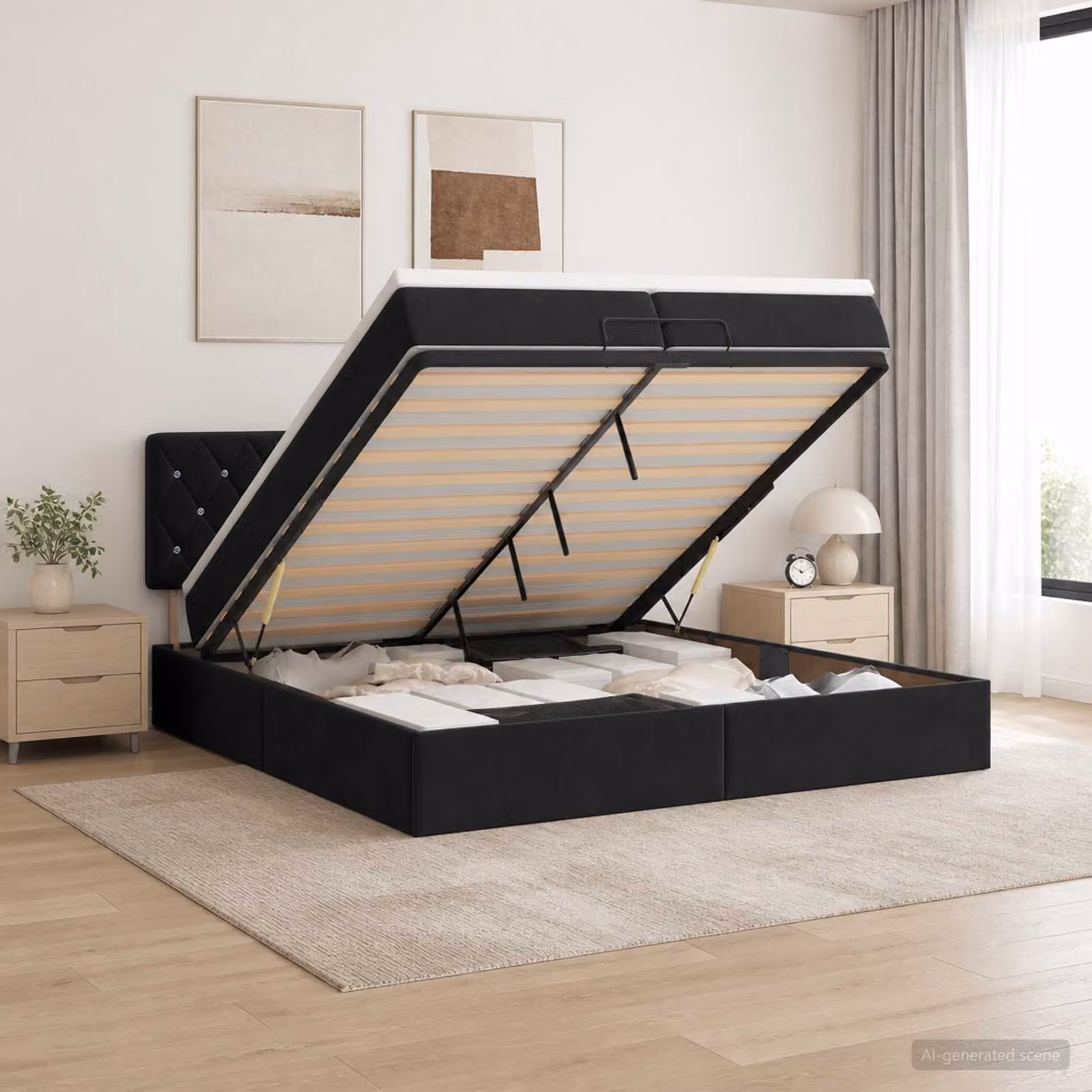 vidaXL Letto Ottomano con Materasso e LED Nero 200 x 200 cm Velluto