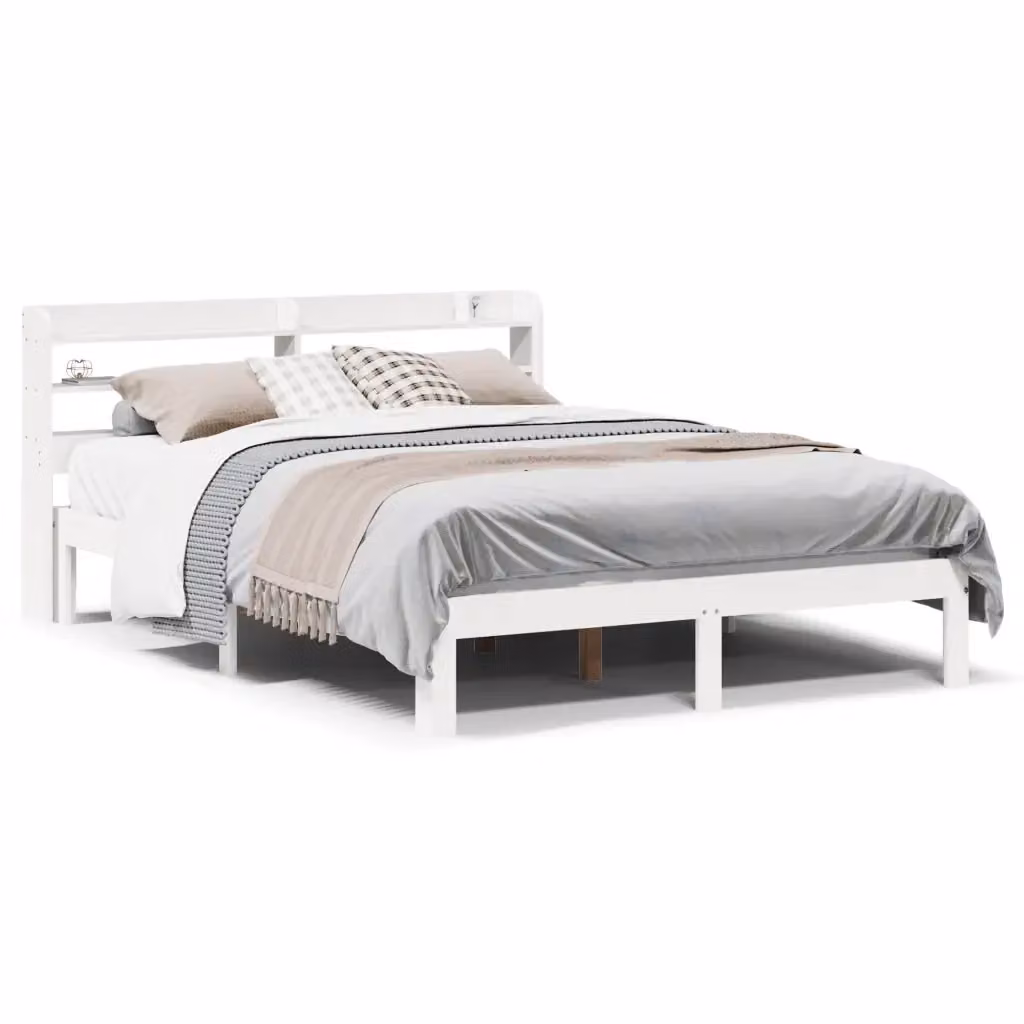 Letto con Testiera e Listelli in Legno di Pino Bianco vidaXL L/P/H: 140 x 190 x 82 cm – 2