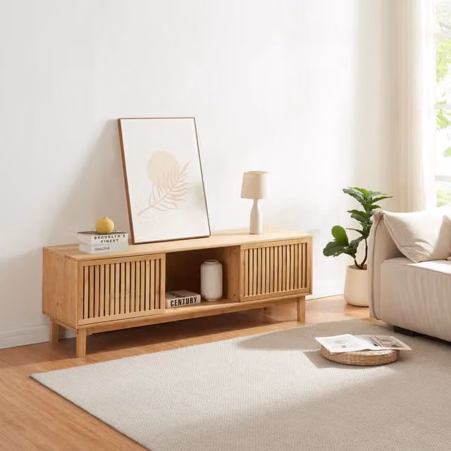 Mobile TV Ypäjä en.casa in bambù naturale color beige con ante scorrevoli, L: 150 cm, P: 42 cm, H: 50 cm