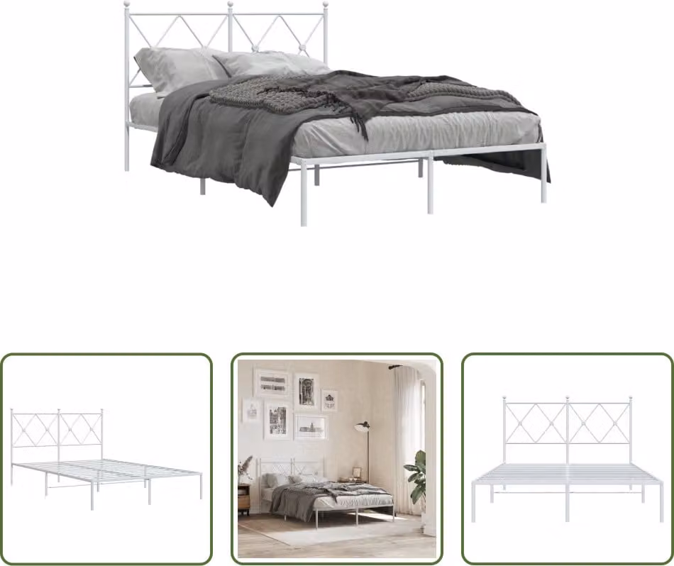 The Living Store Struttura letto con testiera in metallo bianco 120x190 cm