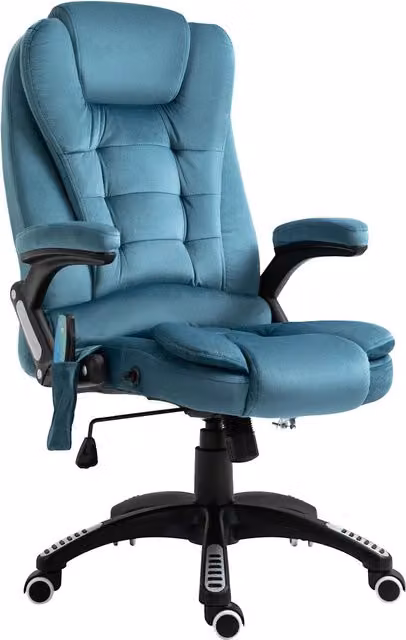 Sedia da ufficio con funzione massaggio e riscaldamento, sedia da gaming regolabile in altezza fino a 120 kg, 68x72x110-120 cm, blu