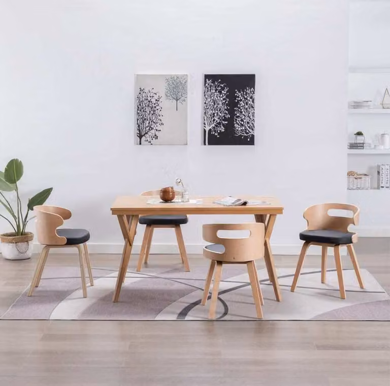The Living Store Sedie da pranzo 4 pezzi in legno curvato nero e Similcuoio