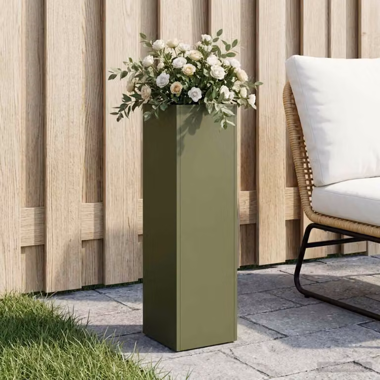 vidaXL Vaso da giardino in metallo Verde, L/P/H: 20 x 20 x 75 cm