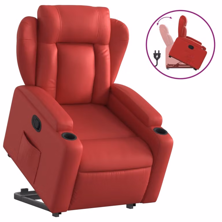 Poltrona Alzapersona Reclinabile Rosso in Pelle finta