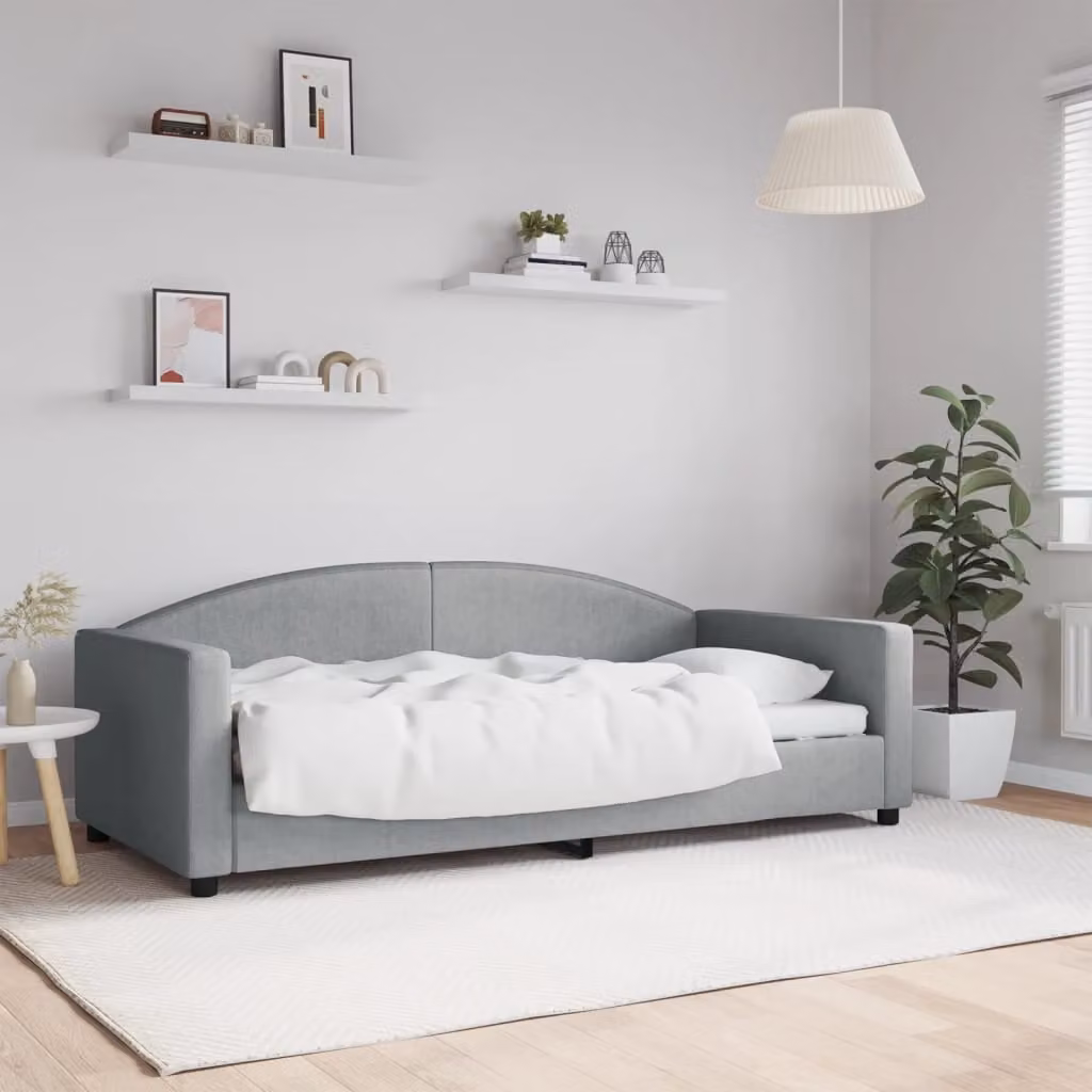 Letto da giorno vidaXL in tessuto grigio moderno L/P: 90 x 190 cm