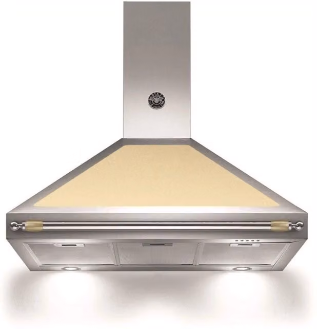 Cappa camino a isola Bertazzoni K90HERCRA in acciaio inox e crema, Classe A, con display LED