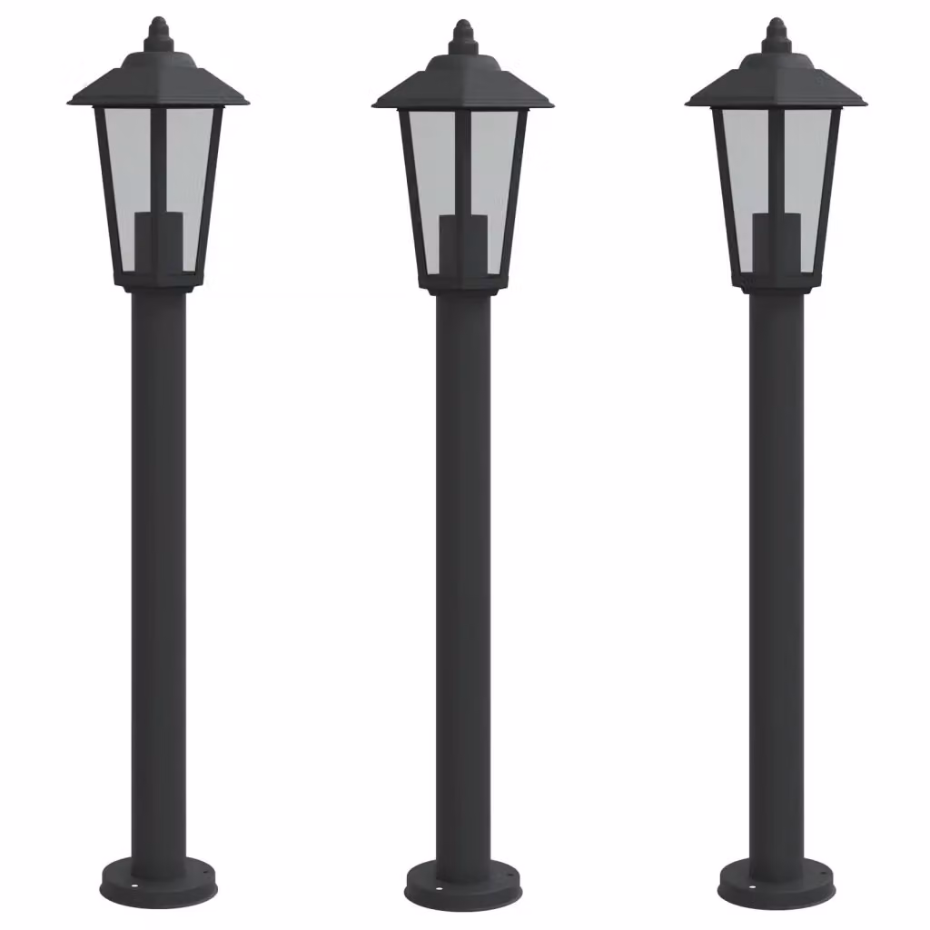 Set di 3 lampade da terra per esterni vidaXL in acciaio inox e plastica, colore nero, Altezza: 80 cm – 2