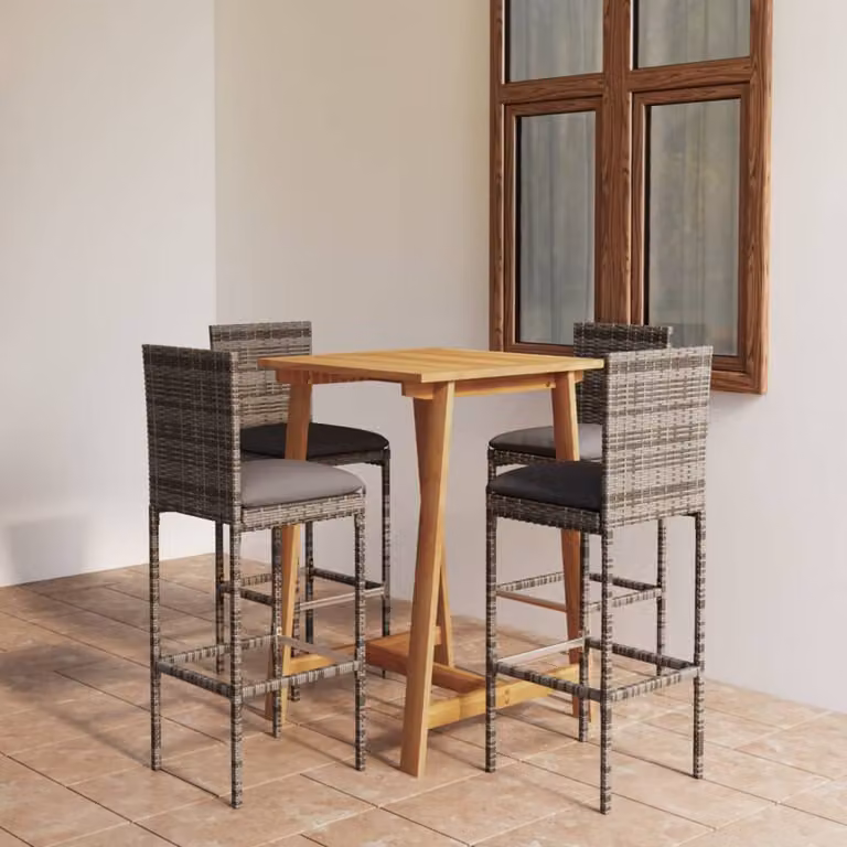 The Living Store Set bar da giardino 5 pezzi con cuscini grigio