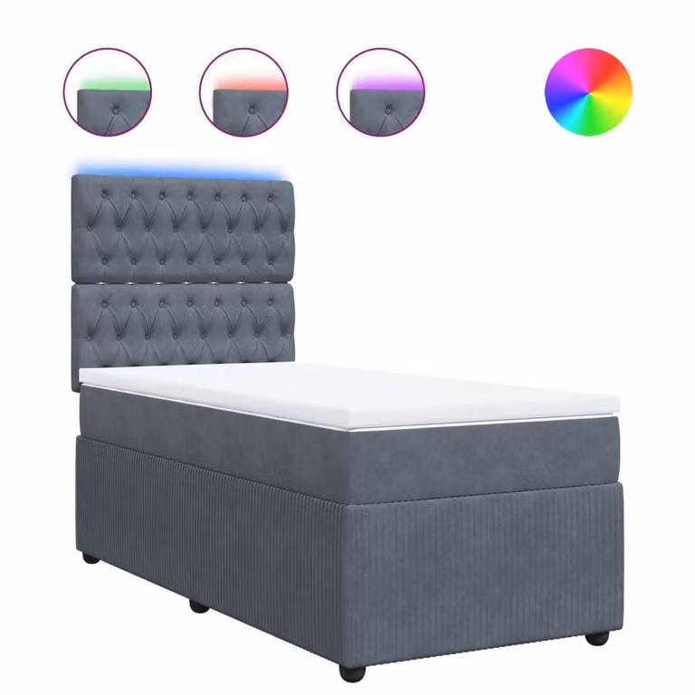 Giroletto a Molle con Materasso Grigio Scuro 90x200 cm Velluto