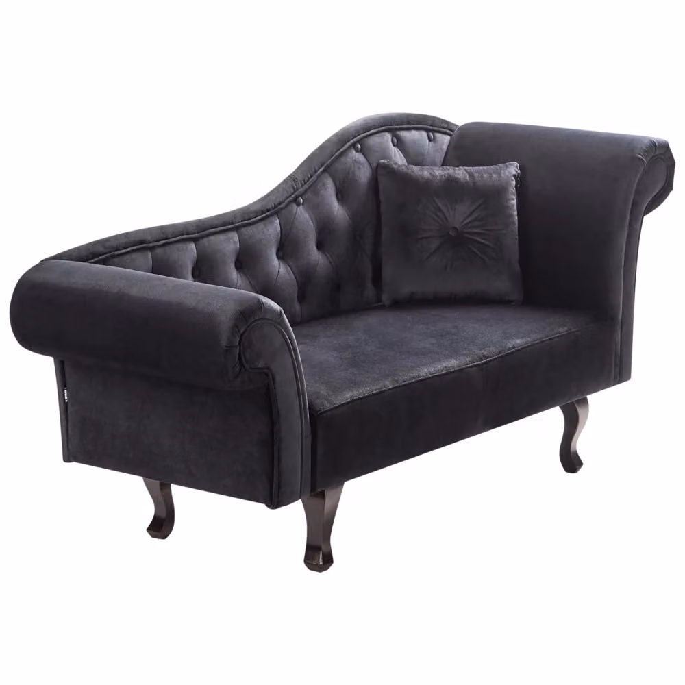 Chaise Lounge BELIANI in velluto nero con cuscino, stile classico retrò, lato destro, L/P/H: 192 x 59 x 81 cm – 2